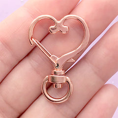CLEARANCE Heart Lanyard Hook Clasp with Swivel Ring | Kawaii Snap Clip | Lobster Claw | Cute Jewellery Supplies (1 piece / Rose Gold / 24mm x 35mm)