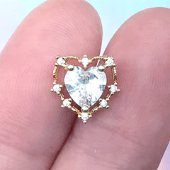 Bling Bling Heart Nail Charm with Rhinestones | Luxury Embellishment for Magical Girl Jewelry Making (1 piece / Gold / 10mm x 10mm)
