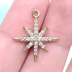 Rhinestone Polaris Charm | Sparkle Pole Star Pendant | Astronomy Jewelry DIY (1 piece / Gold / 18mm x 21mm)