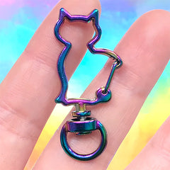 Cat Shaped Snap Clip with Swivel Ring | Galaxy Gradient Lobster Clasp | Rainbow Lanyard Hook | Kawaii Findings (1 piece / 20mm x 41mm)