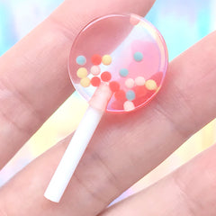 Resin Lollipop Cabochon | Fake Sweet Embellishment | Faux Candy Deco | Kawaii Decoden Supplies (1 piece / Red & Pink / 19mm x 39mm)
