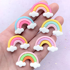 Pastel Rainbow and Cloud Cabochons | Kawaii Decoden Phone Case Supplies | Resin Cabochon (6 pcs / Mix / 31mm x 20mm)