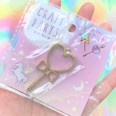 Heart Magic Wand Open Bezel Charm | Mahou Kei Jewellery DIY | Magical Girl Deco Frame for UV Resin Filling (1 piece / Gold / 27mm x 53mm)