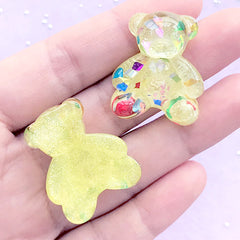 Bear Resin Cabochon with Colourful Confetti | Decoden Embellishments | Kawaii Phone Case Deco (2 pcs / Yellow / 24mm x 29mm)