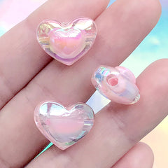 Chunky Heart Beads in Iridescent Color | Kawaii Jewelry DIY | Acrylic Bead Supplies (AB Pink / 4 pcs / 17mm x 13mm)