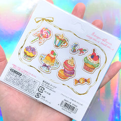 Dessert and Candy Sticker Flakes | Lollipop Vienna Coffee Cupcake Pudding Macaron Sticker | Kawaii Deco Stickers (8 Designs / 48 Pieces)