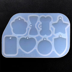 Assorted Tag Silicone Mold (8 Cavity) | Star Heart Round Bow Bone Rectangle Paw Charm Mold | Resin Pendant Making