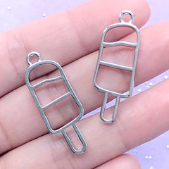 Popsicle Open Bezel Charm | Kawaii UV Resin Jewelry Supplies | Ice Pop Deco Frame for UV Resin Filling (2 pcs / Silver / 12mm x 34mm)