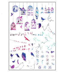 Bird Cage and Star Clear Film Sheet in Galaxy Gradient | Constellation Embellishments | Resin Craft Supplies