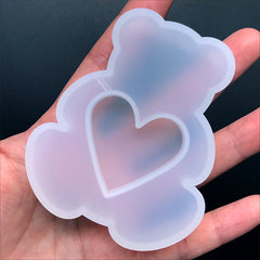 Bear with Heart Resin Shaker Charm Silicone Mold | Kawaii Cabochon Making | Resin Art Supplies (60mm x 72mm)