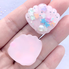 Seashell Decoden Cabochon | Marine Life Embellishment | Kawaii Phone Case DIY | Flatback Resin Pieces (2 pcs / Pink / 27mm x 25mm)