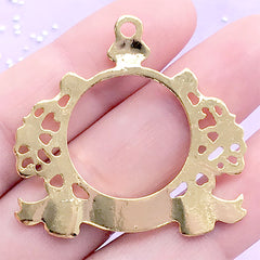 Filigree Badge Open Bezel Pendant with Round Deco Frame for UV Resin Filling | Kawaii Jewelry Supplies (1 piece/ Gold / 38mm x 36mm)