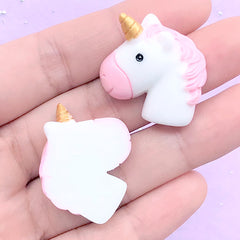 Unicorn Head Cabochon | Kawaii Decoden Resin Pieces | Cute Legendary Creature Embellishments (2 pcs / Pink / 25mm x 25mm)