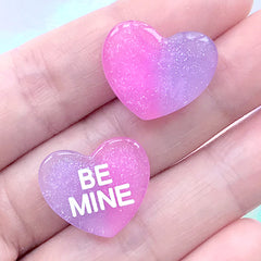 Glittery Heart Candy Cabochons | Fake Sweet Deco | Sweetheart Embellishment | Kawaii Decoden Supplies (3 pcs / Purple Pink / 19mm x 16mm)