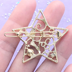 Fairy and Star Open Back Bezel Hair Clip | Kawaii Fairytale Deco Frame | UV Resin Jewelry Supplies (1 piece / Gold / 41mm x 39mm)