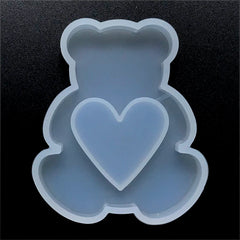 Bear with Heart Resin Shaker Charm Silicone Mold | Kawaii Cabochon Making | Resin Art Supplies (60mm x 72mm)