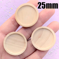 25mm Wood Bezel for UV Resin Crafts | Round Cameo Setting | Wooden Cabochon Tray | Jewelry Findings (3 pcs / 25mm / Raw Color)