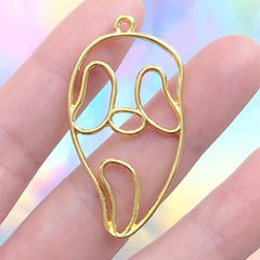 Spooky Face Open Bezel Charm | Halloween Deco Frame for UV Resin Filling | Creepy Jewelry DIY (1 piece / Gold / 23mm x 44mm)