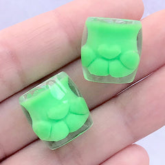 Miniature Paw Coffee Cup Cabochon | 3D Dollhouse Drink | Kawaii Resin Cabochons | Sweets Deco Supplies (2 pcs / Green / 16mm x 16mm)