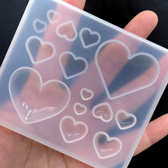 Puffy Heart and Flat Heart Silicone Mold Assortment (14 Cavity) | Clear Mould for UV Resin | Kawaii Epoxy Resin Art Supplies