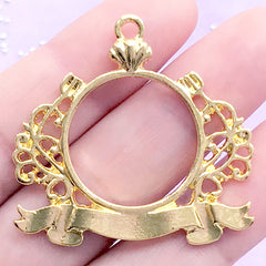 Filigree Badge Open Bezel Pendant with Round Deco Frame for UV Resin Filling | Kawaii Jewelry Supplies (1 piece/ Gold / 38mm x 36mm)