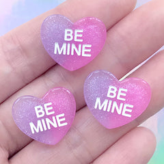 Glittery Heart Candy Cabochons | Fake Sweet Deco | Sweetheart Embellishment | Kawaii Decoden Supplies (3 pcs / Purple Pink / 19mm x 16mm)