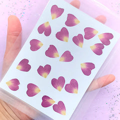 Heart Shaped Pressed Rose Petal Dried Flower | Herbarium Sheet | Floral Inclusions for Resin Craft | Scrapbook Supplies (20 pcs / Purple)