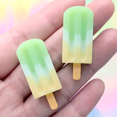 Tri Color Popsicle Cabochons | Ice Cream Embellishments | Faux Food Jewelry DIY | Kawaii Decoden Supplies (2 pcs / 15mm x 38mm)