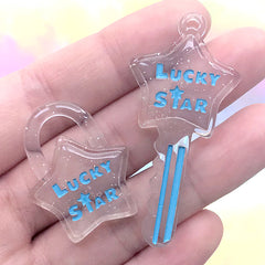 Star Key Lock and Key Pendant | Kawaii Resin Charm | Toddler Jewelry DIY | Decoden Pieces (2 pcs / Blue)