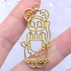 CLEARANCE Lolita Maid Open Bezel Charm | Kawaii Animal Deco Frame for UV Resin Filling | Resin Craft Supplies (1 piece / Gold / 21mm x 44mm)