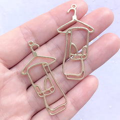 CLEARANCE Trousers and Clothes Hanger Open Bezel Charm | Jeans Deco Frame for UV Resin Filling | Pants Pendant (2 pcs / Gold / 22mm x 45mm)