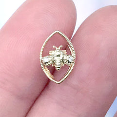 Insect with Frame Metal Nail Charm with Rhinestones | Embellishment for Nail Art (1 piece / Gold / 8mm x 12mm)