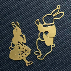 Alice in Wonderland and White Rabbit Metal Bookmark Charm | Fairytale Deco Frame for UV Resin Filling | Kawaii Jewellery Supplies (2 pcs)