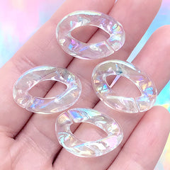 Iridescent Chunky Chain Links | Acrylic Open Links | Cute Plastic Handbag Chain DIY | Kawaii Accessory Making (4 pcs / AB Clear / 17mm x 23mm)