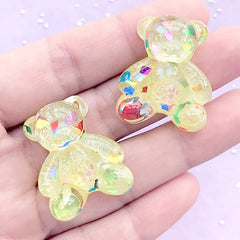 Bear Resin Cabochon with Colourful Confetti | Decoden Embellishments | Kawaii Phone Case Deco (2 pcs / Yellow / 24mm x 29mm)