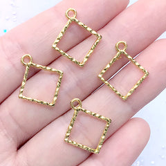 Small Square Open Bezel with Wavy Border | Mini Geometric Deco Frame | UV Resin Jewelry Supplies (4 pcs / Gold / 16mm x 19mm)