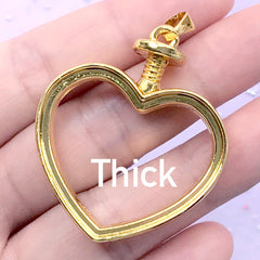 Thick Heart Open Frame Bezel Charm | Cute Deco Frame | UV Resin Jewelry DIY | Wedding Supplies (1 piece / Gold / 36mm x 42mm)