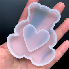 Bear with Heart Resin Shaker Charm Silicone Mold | Kawaii Cabochon Making | Resin Art Supplies (60mm x 72mm)