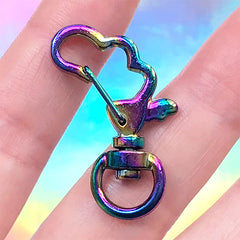 Angel Wing Rainbow Snap Clasp with Swivel Ring | Colorful Lobster Clip | Galaxy Gradient Lanyard Hook | Kawaii Jewelry Supplies (1 piece / 22mm x 34mm)