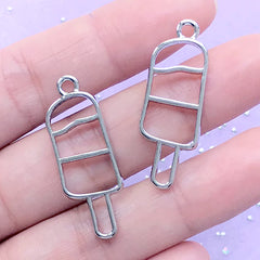 Popsicle Open Bezel Charm | Kawaii UV Resin Jewelry Supplies | Ice Pop Deco Frame for UV Resin Filling (2 pcs / Silver / 12mm x 34mm)