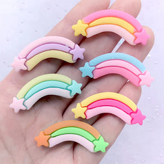 Kawaii Rainbow and Star Resin Cabochons | Pastel Kei Jewelry DIY | Decoden Embellishments (6 pcs / Mix / 37mm x 15mm)