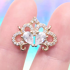 Rhinestone Crown Shaped Connector Pendant | Luxury Charm | Bling Bling Jewelry Supplies (1 piece / Gold / 19mm x 15mm)