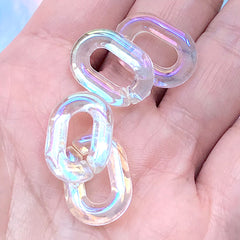 Iridescent Clear Oval Chain Links | Chunky Open Links in Rainbow Color | Plastic Jewelry Making | Acrylic Purse Chain DIY (4 pcs / AB Clear / 14mm x 20mm)