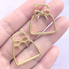 Pouch Bag with Ribbon Open Bezel Charm | Cute Deco Frame for UV Resin Filling | Kawaii Jewelry Supplies (2 pcs / Gold / 23mm x 27mm)