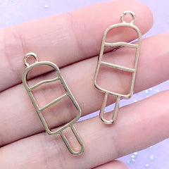 Ice Pop Open Bezel Pendant | Popsicle Deco Frame for UV Resin Filling | Kawaii Jewelry Making (2 pcs / Gold / 12mm x 34mm)