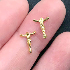 Small Crucifix Embellishment for Nail Design | Jesus on the Cross | Metal Resin Inclusion | Resin Jewelry Making Supplies (8 pcs / 7mm x 9mm)