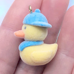 3D Rubber Duck Charm | Flocked Bathing Duck Animal Pendant | Kawaii Jewelry DIY (1 piece / 17mm x 26mm)