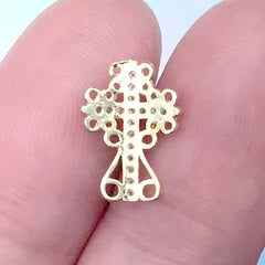 Cross Nail Charm with Rhinestones | Sparkle Metal Embellishment | Religion Nail Design (1 piece / Gold / 9mm x 13mm)