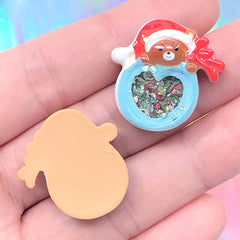 Santa Claus Bear Cabochons | Shake Shake Christmas Embellishments | Xmas Decoration (2 pcs / 23mm x 23mm)