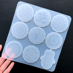 Sacred Geometry Hamsa Hand Magic Circle Silicone Mold (9 Cavity) | Flower of Life Tree of Life Seed of Life Metatron's Cube Chakras Mould